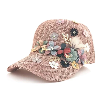 Корейската Нова Лятна дамски бейзболна шапка Топла Мода Перлата Цветя момичета възстановяване на предишното положение Шапки Дишащи дамски шапки на Окото Слънчеви шапки Козирка