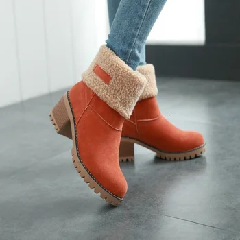 2021 Зимни matte дамски обувки на дебелите ток от овче кадифе, големи памучни зимни обувки с две чорапи,топли дамски ботуши до средата на пищяла XM365