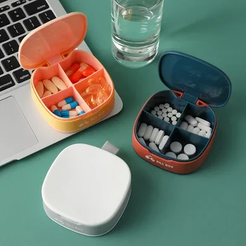 Стилен Калъф за хапчета За таблетки 4 Обиколка Организатор на таблетки на Капсули за лекарства Пластмасова Кутия За Съхранение на Разделител Седмични Кутии за хапчета за пътуване