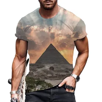 Древната черна тениска на египетското изкуство Мъжки Дамски Модни и Ежедневни с къс ръкав Древен Египет Класическа Градинска тениска с принтом 3d
