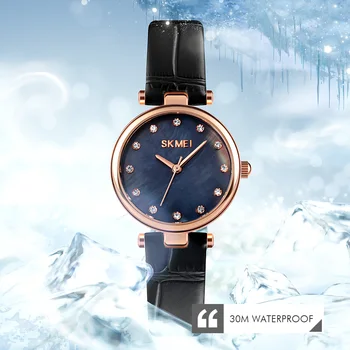 Марка SKMEI Relojes Кварцов часовник с часови механизъм За жени, Модерно рокля Дамски водоустойчив часовник с Кожена каишка Час за подарък часа