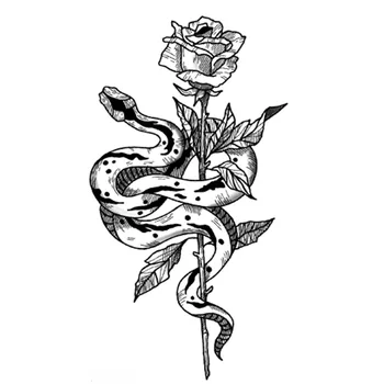 Водоустойчив Временни Стикери с татуировки Черна Роза Цвете Змията Малък Размер Татуировка Флаш Татуировка Фалшиви Татуировки за мъже, деца, момичета, жени