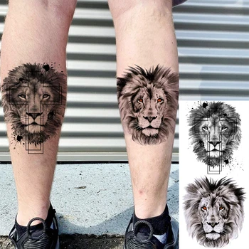 3D Реалистичен Скок Мастило Лъвската Глава Временни Татуировки За мъже Възрастен Тигрови Кръст Фалшиви Татуировки, Боди-Арт Водоустойчив Татуировки половина на ръкавите