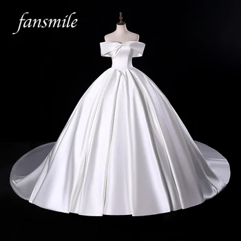 Fansmile 2020 Robe De Mariage Блестящо Атласное бална рокля Сватбена Рокля Vestido De Noiva Плюс Размер Сватбени Рокли по поръчка FSM-152T