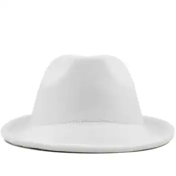 бяла вълнена проста фетровая шапка Ковбойская джаз шапка Тенденция Фетровая шапка Фетровая шапка Панамская шапка уводна група за мъже и жени 56-58 см