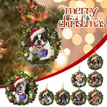 прекрасни Коледни Дървени куче животни Спад Декорация на дървени Коледна елха сам медальон окачен знак коледен венец декорация на дома си сам