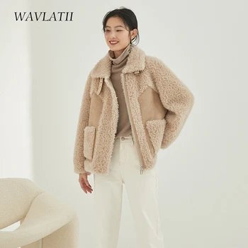 WAVLATII Женски Нови модни топли кожени якета Дамски зимни дебели 30% Палто от естествена вълна с кожа на Горно облекло WJC2102