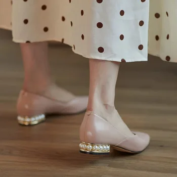 Обувки на плоска подметка за жени 2021 Есенна перлена обувки с остър пръсти Офис обувки обикновен на ток Обувки без с без с Женски балет апартаменти
