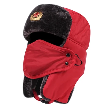 Съветската военна шапка на руския пилот зимни ски защитна капачка на открито топла шапка мъжка шапка заек зимно дебело кожено топло