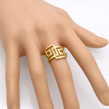 Винтажное Годежен пръстен Златен Цвят Модни Бижута на Едро Модно Геометрично пръстен Great Wall G-образна форма са За жени