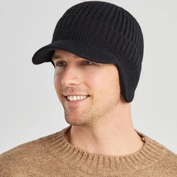 Мъжки зимни вязаная шапчица за защита на ушите, вълнена шапка, качулка, шапка с къси полета, Капачка за колоездене на открито, плюшен топла шапка