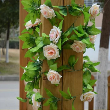 2.4 м Изкуствена Венец от Рози Копринени Цветя Гроздов Бръшлян Със Зелени листа За Домашно Сватбена Украса на Градината Подвесная Венец На Стената