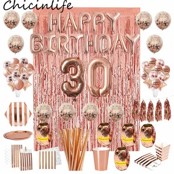Chicinlife Rose Gold 30-ия Рожден Ден Номер Фольгированный балон Стро Кутия за пуканки За възрастни от 30 години, За Рожден Ден, Годишнина аксесоари