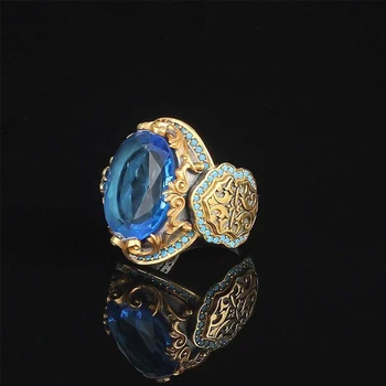 Висококачествено два тона пръстен със син камък, за жени Реколта бижута с резным модел от позлатените планински кристал Луксозен подарък