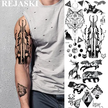 REJASKI 3D Печатна платка Геометричен Tribal Вълк Временни Татуировки Етикети на Планетата Черна Татуировка Триъгълник на Изкуството Потребителски Татуировки За мъже