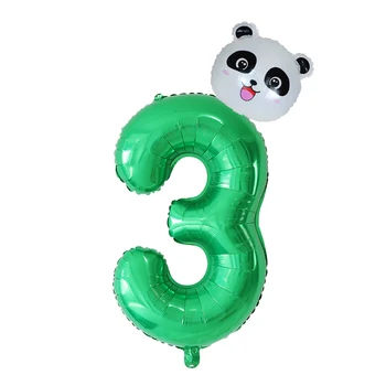 30-инчов Зелен Черен Номер Карикатура Панда Животно Балони Балони Сафари в Джунглата на Парти Балон, Рожден Ден Декор Деца Глобуси