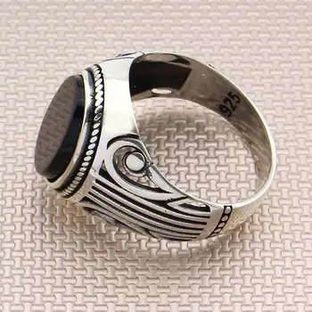 Пряко Овално Кафяви пръстен с Тигровым око от камък Сребърен пръстен За мъжки Сребърен пръстен със симетричен мотив Произведено в Турция От чисто сребро проба 925
