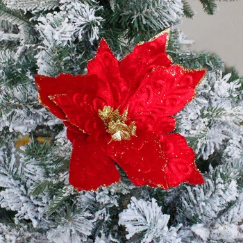 1бр Коледна Украса Блясък Изкуствени Цветя Коледна Елха Декор за Домашно Парти 2022 Навидад Коледната Украса на Подарък