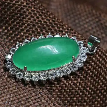 Бохемски стил висулка с овална форма зелен нефрит или планински кристал, идеален за направи си сам жени огърлица верига бижута изявление 24*38 мм B1866