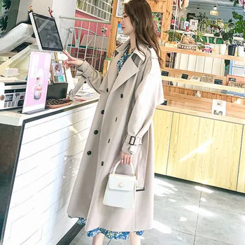 Корейската версия на Ветровка Женски есен палто със средна дължина Женски свободно модно палто с колан Тренч За жени 2021 Нова