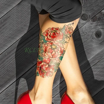 Водоустойчив Временна татуировка Стикер Цвете Божур фалшива татуировка на голям размер на флаш татуировка е временна татуировка крак ръка за момичета жените