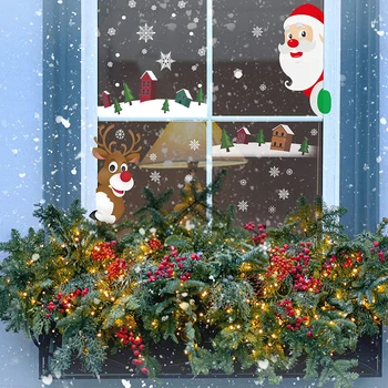 Коледна Стикер На прозореца весела Коледа Декорации За Дома Коледна Стикер На стената Коледа Нова Година Детска Стая Стикери За Стена