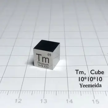 Горещ 10 X 10 X 10 мм и 6-Страничен Огледално Полиран Двустранно Гравиран Метален Куб Тулия Периодичната Таблица на Елементите Куб (Tm≥99,99%)
