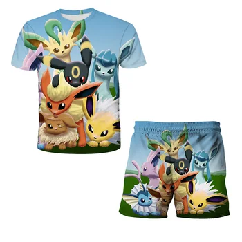 Детски всекидневни комплекти Летни 3D костюми Pokemon Тениска за момчета и момичета Комплекти за Хип-хоп Градинска облекло и Юношеските гарнитури на поп-това е снимка с принтом Pikachu