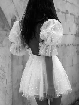 Къса булчинска рокля с V-образно деколте и перли 3D Цветя Vestidos de Noivas Апликации за годеж Сватба парти Рокли за булката Robe De Mariée