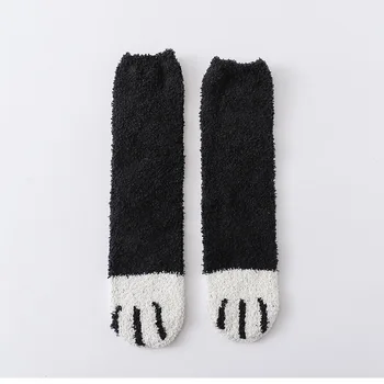Чорап с котешки лапой за жени Коралови флисовые чорапи за екипажа за възрастни Kawaii Женски топлинни топли памучни есенно - зимни дамски модни Кальцет