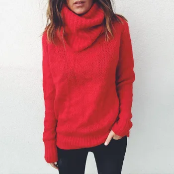 Зимна мода Женски пуловер Женски обикновен пуловер с дълъг ръкав и висока яка за момичета вязаный пуловер Голям размер 3xl 4xl Гореща 5xl
