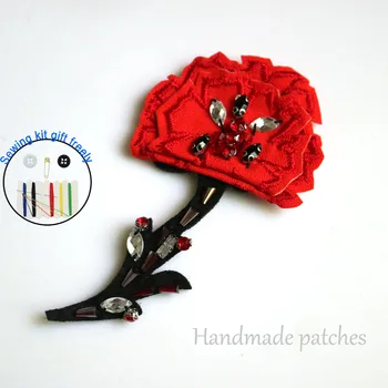 Мода САМ червено цвете бродирани мъниста ленти за дрехи Бродерия с пайети шият цветни ленти за чанти декоративна апликация от пергамент