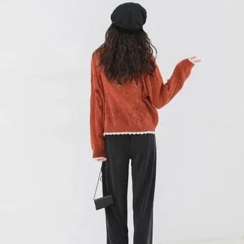 Универсален корейски жилетка За жени, выдалбливают Ретро вязаный модерен пуловер в стил Мозайка с О-образно деколте, Ежедневни козметична връхни дрехи, лято