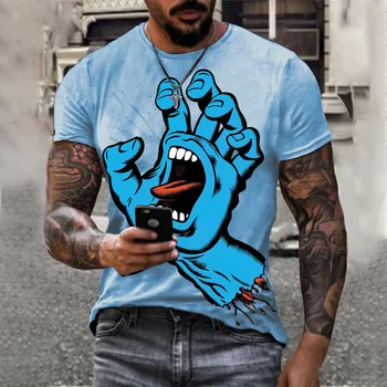 Самоличността на Лятото Карикатура Комикси Гигантска Ръка 3D Печат на Тениска за мъже на Улицата Тенденция Мъжки Дрехи с къси ръкави Ежедневни Тениска Топ