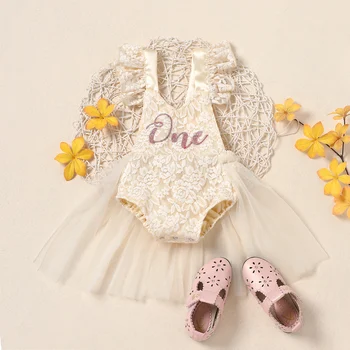 0-24 М Бебешка рокля на Принцеса Плъзгачи Рокля Сетчатое дантелено рокля с бродерия на цветя с волани Гащеризон Детски летни дрехи Бебешки дрехи за рожден ден