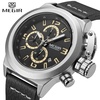 Най-добрата марка MEGIR Луксозни мъжки часовник с голям циферблат Спортни часовници Мъжки Хронограф Военни Кварцов Водоустойчив мъжки часовник relogio masculino