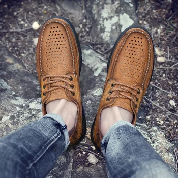 Обувки от естествена кожа, Мъжки ежедневни обувки, Кожени мокасини Мъжки бизнес официалната обувки