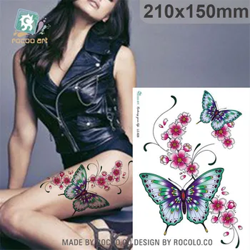 Водоустойчив временна стикер с татуировка цвят на малко свежи цветя и голяма татуировка на пеперуда на едро LC2828