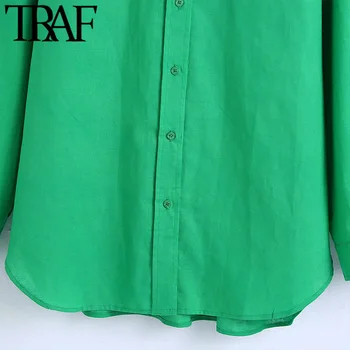 ТРАФИКА на Дамска мода Големи Зелени спално бельо, блузи Реколта дамски ризи с копчета и дълъг ръкав, Шикозни блузи