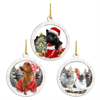 Коледен Декор Куче Кръгли Дървени Знаци Прекрасен Персонализирани Домашен Любимец Куче Висулка Етикет Куче Украса Врати На Къщата Любител На Кучета Семеен Подарък