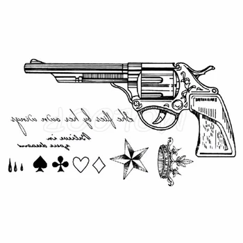 Пистолет Звезда на Короната Игрална Карта Елемент Шаблон Временна Татуировка Стикер Фалшиви Татуировки за Жени, Мъже Грим Тялото Водоустойчиви Етикети