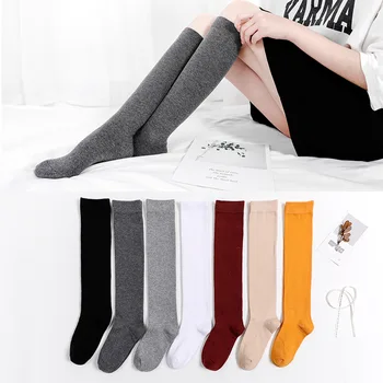 Чорапи със Средна дължина Дишащи Затопляне чорапогащи Добър подарък Памучни дамски чорапи чист цвят 1 двойка в японски стил