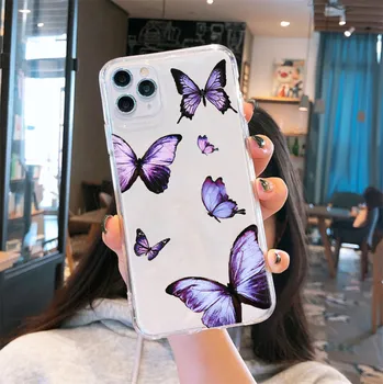 Цветен калъф-пеперуда за iPhone 12 Mini 11 13 Pro Max X XR XS 7 8 Плюс 6 6 S SE20 Прозрачен Мек силиконов калъф за телефон