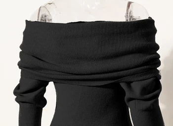 [ИАЛ] Черен вязаный пуловер с възел на свободния cut с деколте и дълъг ръкав За жени, Пуловери Нова мода Прилив на Есен Зима 2022 1DE4269