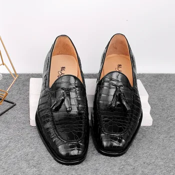 Висококачествена Британска бизнес кожени обувки, Мокасини с пискюли Мъжки модельная обувки Истинска оригинална кожена Ежедневни обувки