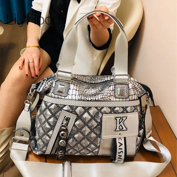Благородна дама Веганская кожена чанта-месинджър с пайети Дамски Модни и Ежедневни лъскава чанта през рамо с голям капацитет за жени