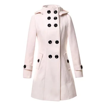 2020 Есен зима Женски тънки вълнени палта Модни дебели топло яке с качулка и дълъг ръкав на изкуствени копчета Палто за момичета голям размер